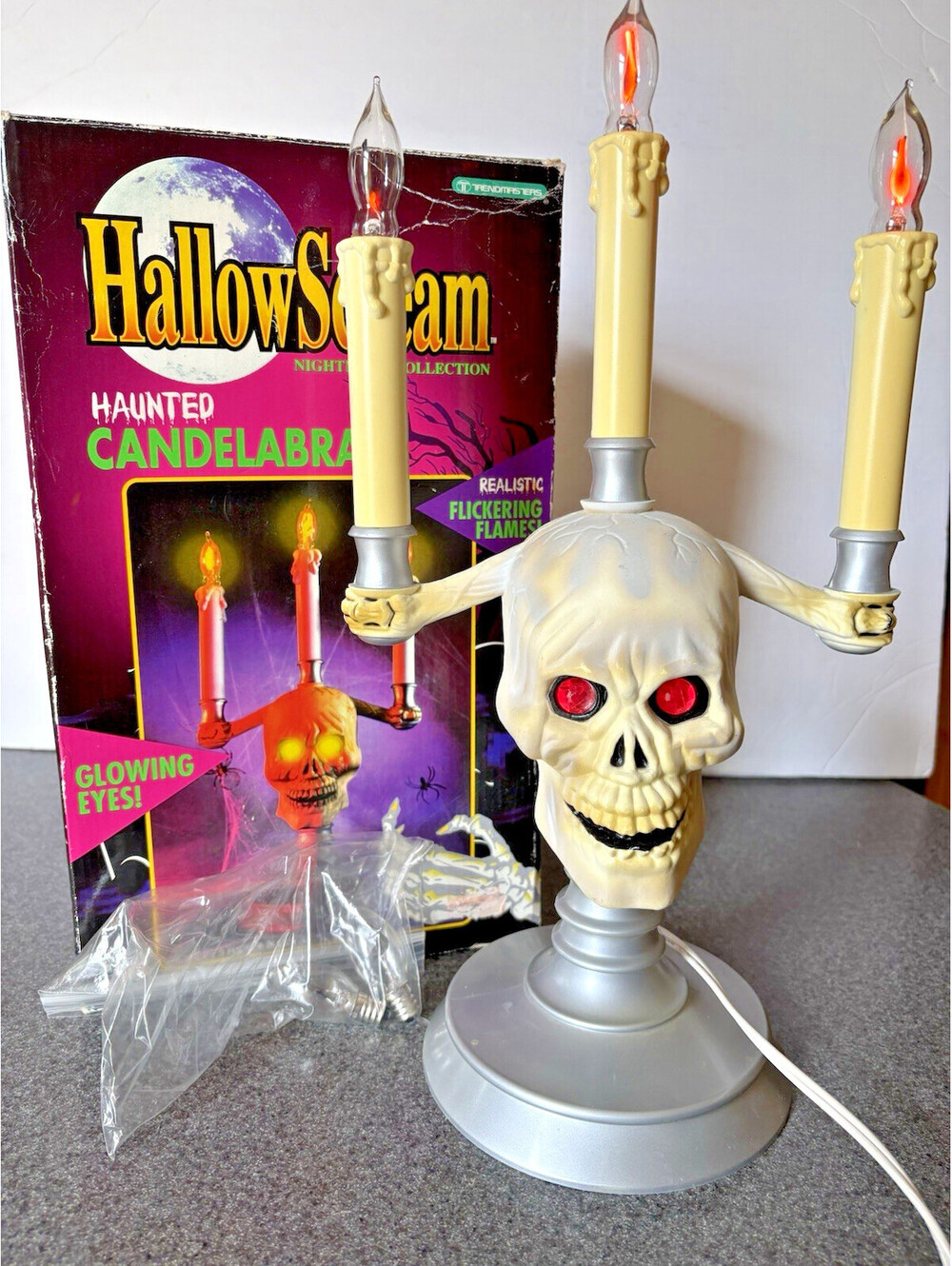 Halloween Candelabra HallowScream Haunted Flickering Lights w/Glowing Skull Eyes